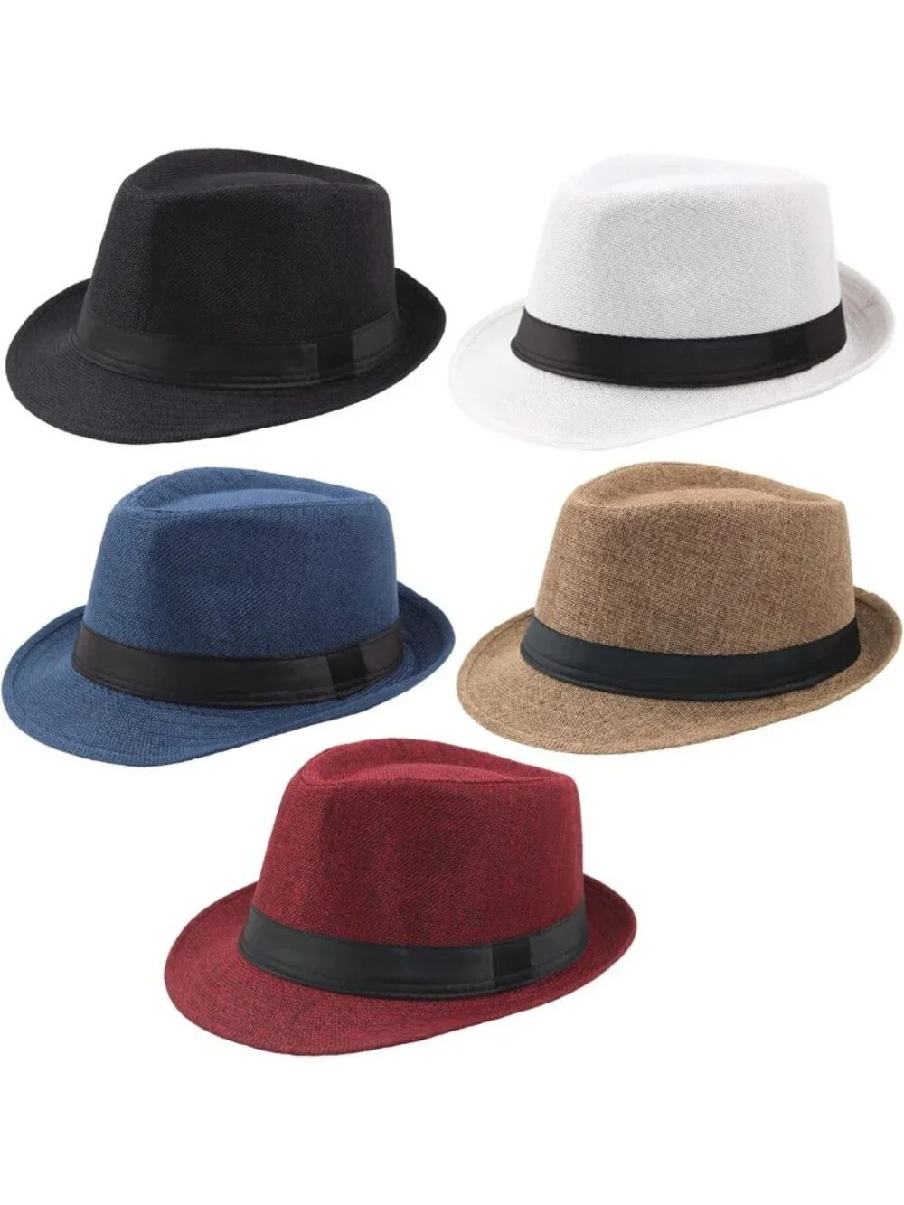5 Pack Classic Short Brim Fedora Hats for Summer Beach Sun - Unisex Panama Style